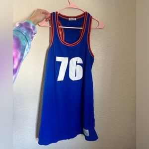 Jersey dress/long tank top, blue and orange
